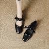 Britischer Stil flacher Mund einzelne Schuhe Damen Schleife ein Wort mit flachen Schuhen ein Fuß quadratischer Kopf Mary Jane Schuhe kleine Lederschuhe Damen