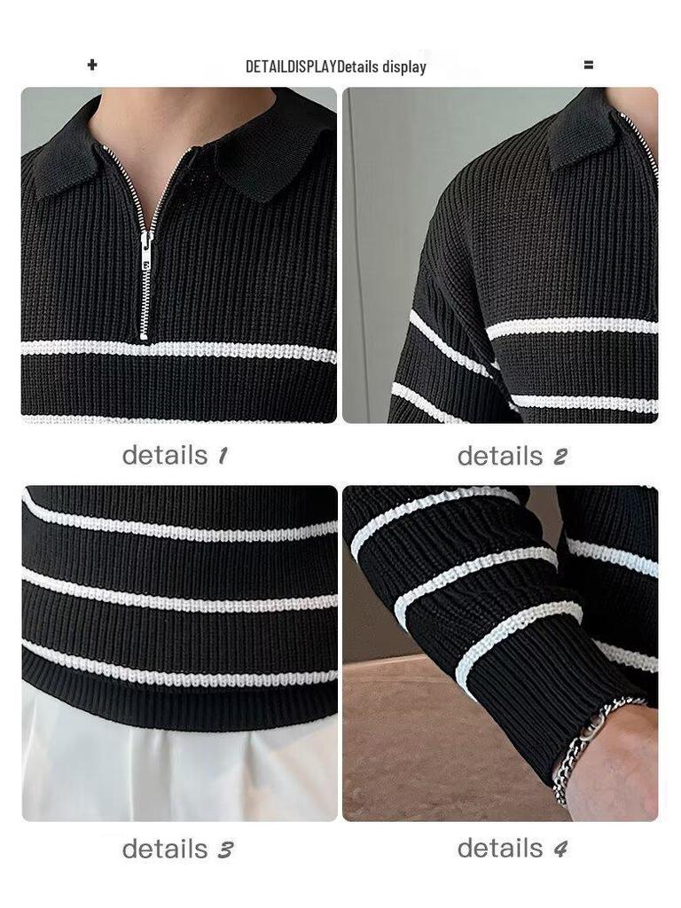 Men's Design-Inspired Half-Zip Striped Sweater: Autumn/Winter Casual Long-Sleeve Knitwear with Loose Lapel