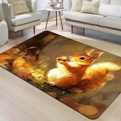 1Pcs Anti Fatigue Kitchen Rugs,  Happy Squirrel Print Waterproof Non-Slip Thick Cushioned Kitchen Mat Heavy Duty Comfort Standing Mat for Kitchen