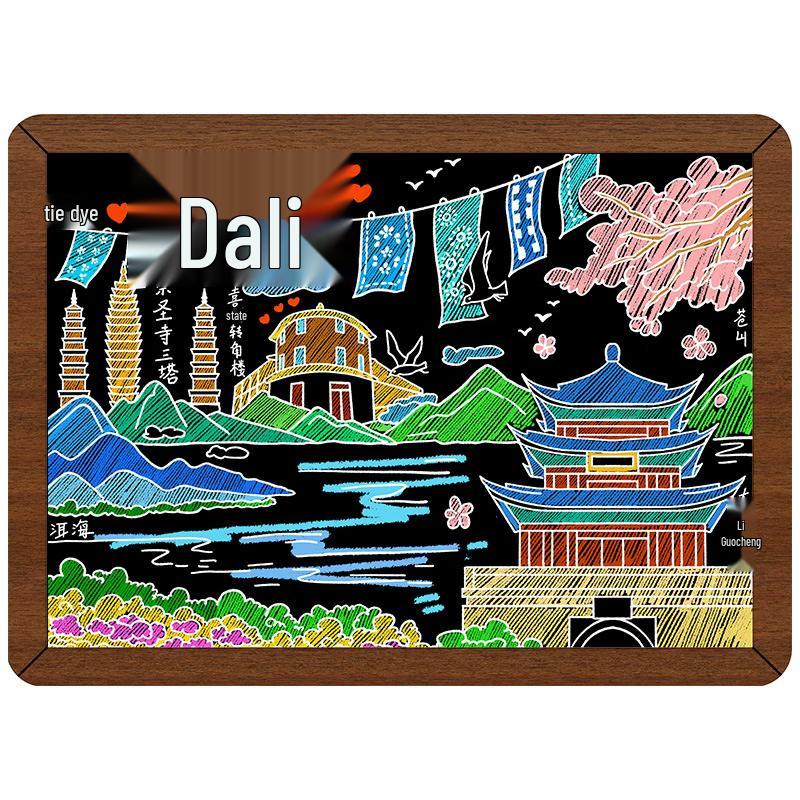 Hand-painted Wooden City Refrigerator Magnet
