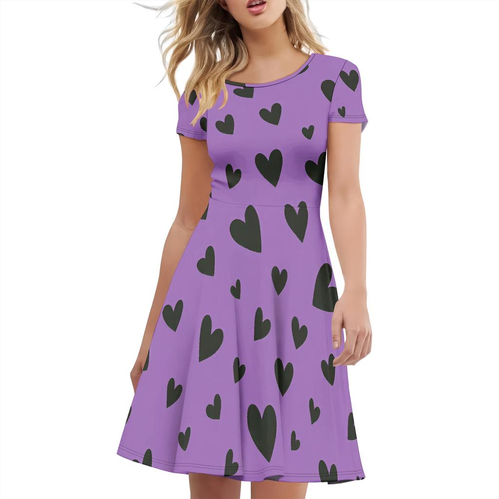 Women's Summer Casual T-shirt Dress Short-sleeved Swing Dress Fashion Casual Round Neck Dress Clothing