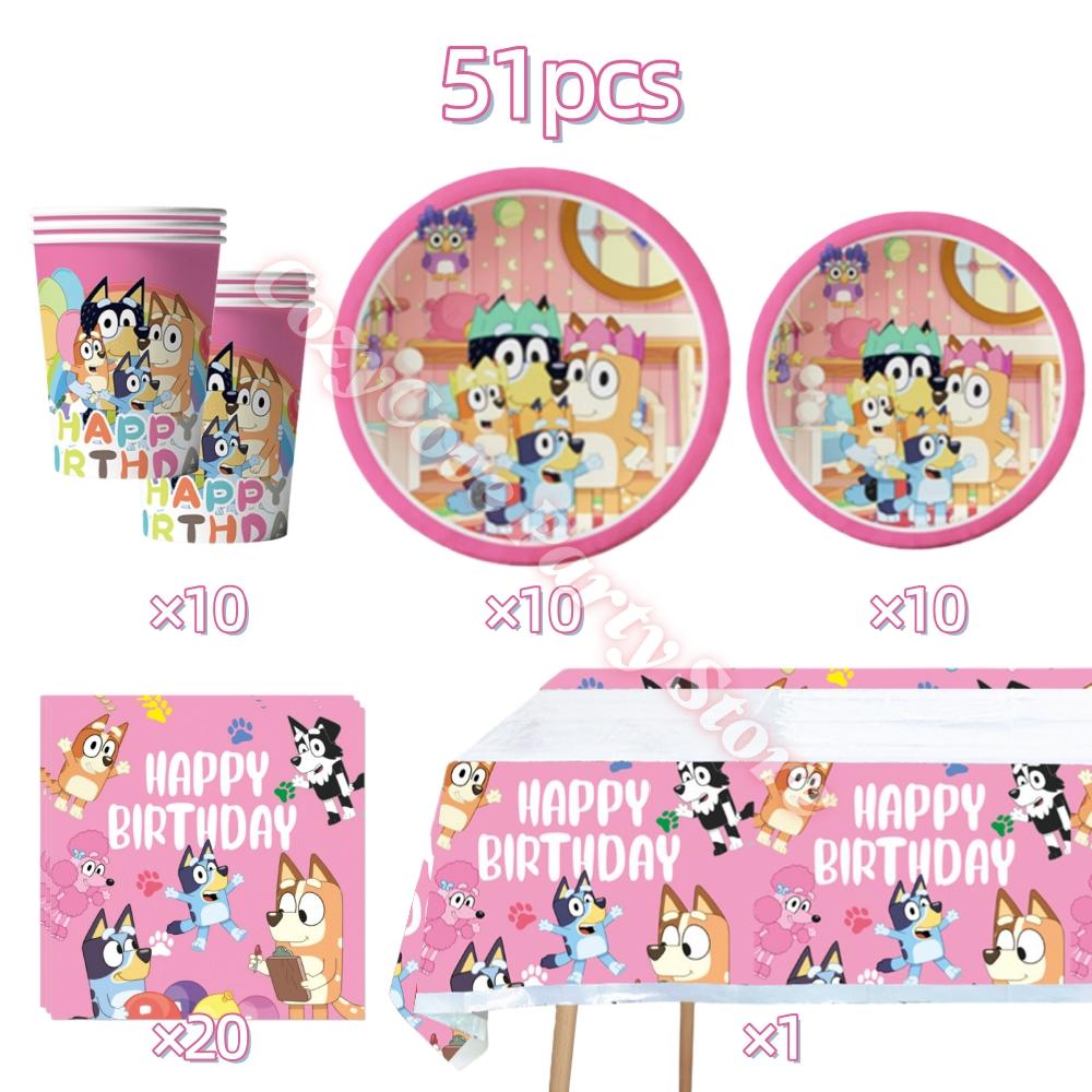 Pink Bluey Birthday Party Decoration Set Bingo Puppy Cup Plate Napkins Balloons For Kids Favors Gifts Photo Booth Baby Shower