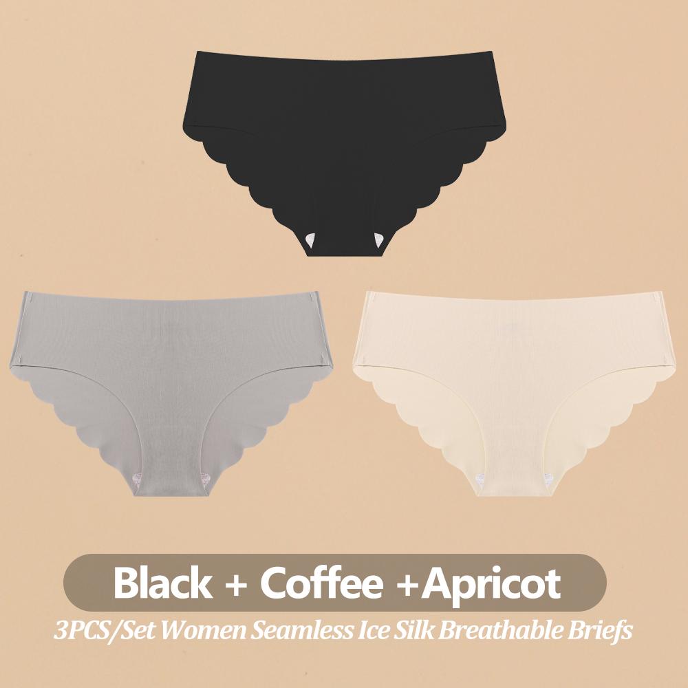 3PCS Women Seamless Panties Ultra Thin Breathable Underwear Sexy Low Waist Briefs Female Elastic Wavy Side Lingerie Uniform Co Practical Use