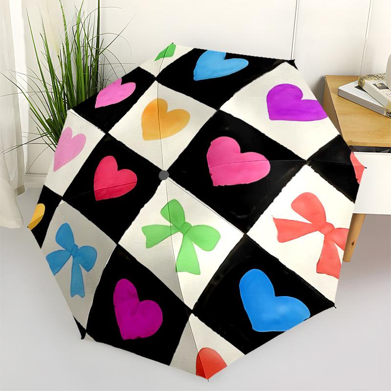 1pc Hearts Bows Automatic Open/Close Umbrella, Portable Folding Umbrella, Compact Travel Umbrella For, Birthday/Christmas Gift 5148