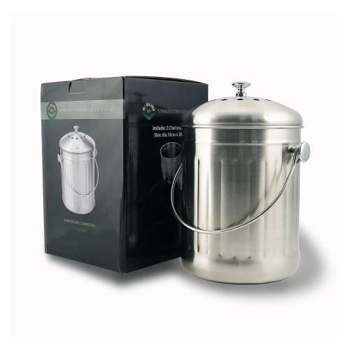 NewlineNY Stainless Steel Indoor Compost Bin for Kitchen Countertops, 1.3 Gallon Recycling Bucket with Two Charcoal Filters