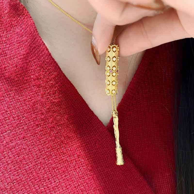 Ancient Brushed Atmosphere, Red Diamond Stone Bamboo Necklace, Two Pieces To Wear, Portable Buddha Sweater Chain