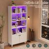 80x30x173cm Bookshelf, Solid Wood Legs, Multiple Storage Compartments, Double Doors, LED Color-Changing Ambient Light, App Control, White
