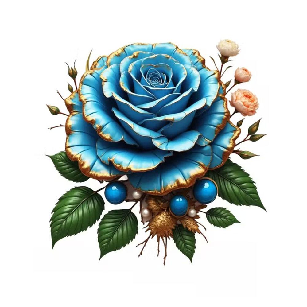 

QT2344#15cm Elegant Blue & Golden Rose Flower Car Sticker for Laptop, Truck,Motorcycle, Window 15cm-longest side