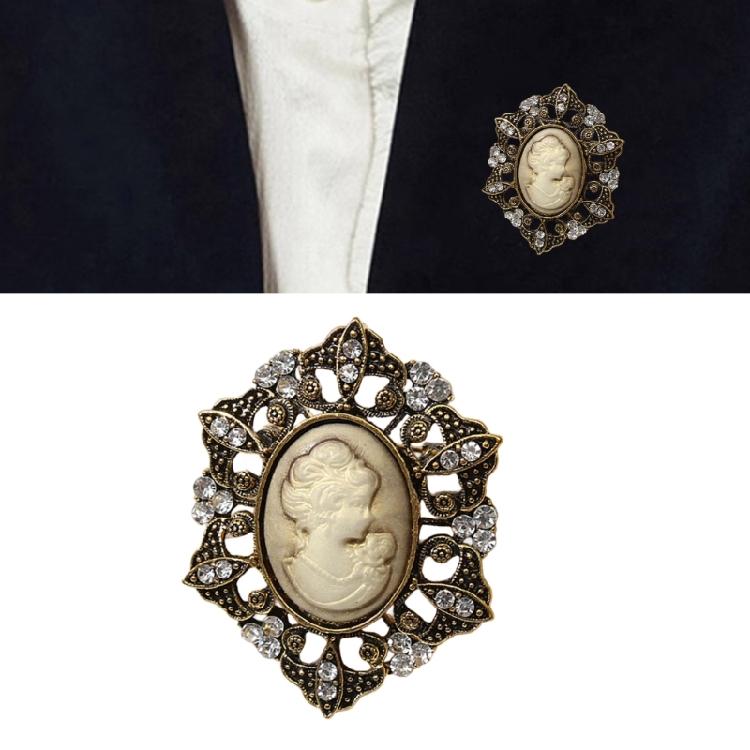 Classical Cameo Portrait Brooch Retro Filigree Design With Sturdy Alloy Women's Clothing Accessory For Gift Giving