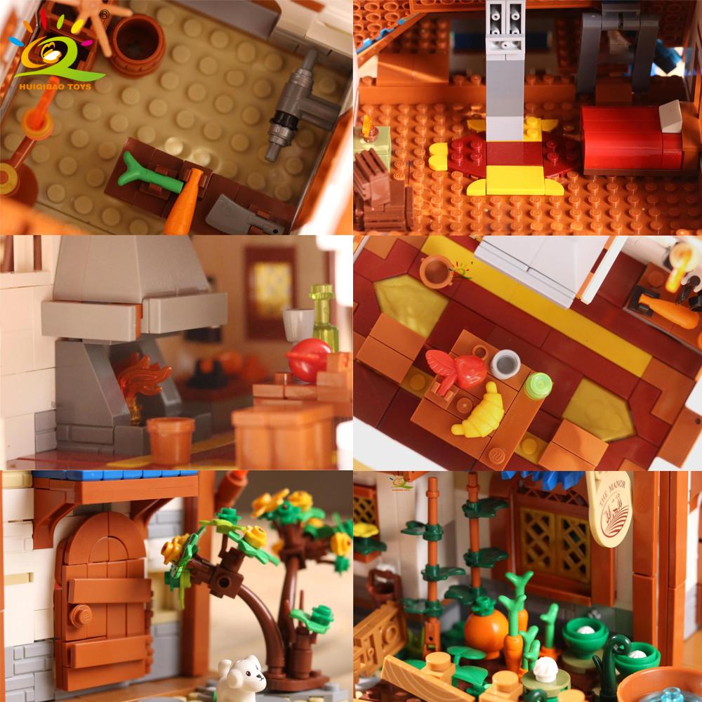 HUIQIBAO MOC Burgstadt Mittelalterlicher Architekturstil Haus Mikro-Bausteine Mini Ziegel Konstruktionsspielzeug für Kinder Geschenke
