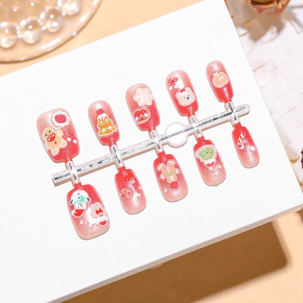 B011 Christmas Cookie Snowman Nail Art Stickers - Handmade Powder Mist Wearable Nails for Christmas Party