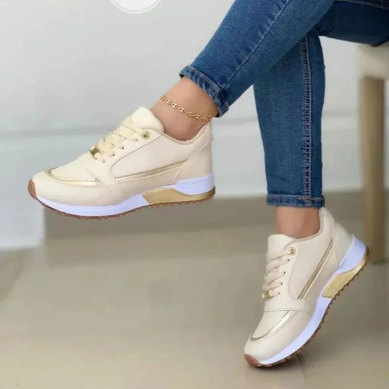 Womens Sneakers On Sale Fashion Round Toe Flat Platform Shoes Casual Mixed Colors Lace Up Outdoor Running Shoes Comfortable Ladies
