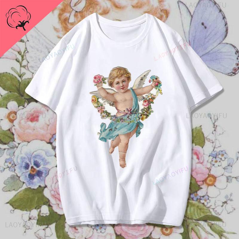 Fashion Fiorucci Baby Angel Graphic Tshirt Summer Classic Aesthetic T Shirt Unisex Unisex Kawaii Clothes Creative Couple Short Sleev Unisex