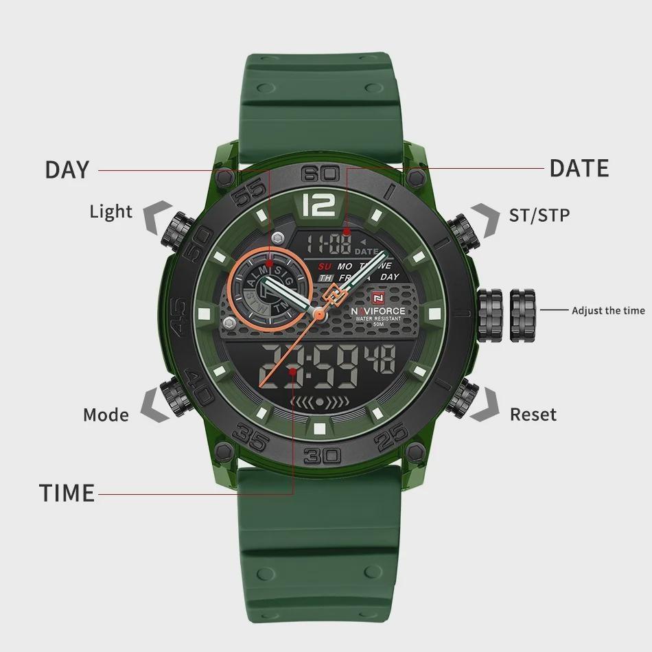 Quartz Chronograph Wristwatch Multifunctional Men's Sports Wrist Watch Dual Display Time Night Light Boys Alarm Watches