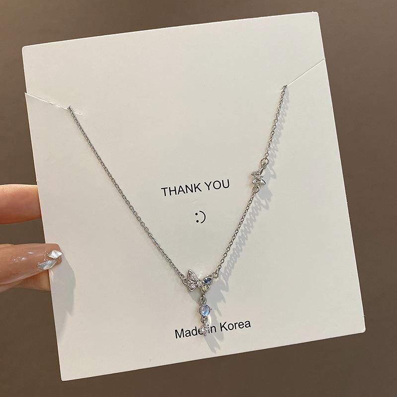 ins wind super fairy butterfly titanium steel necklace women s diamond collarbone chain accessories