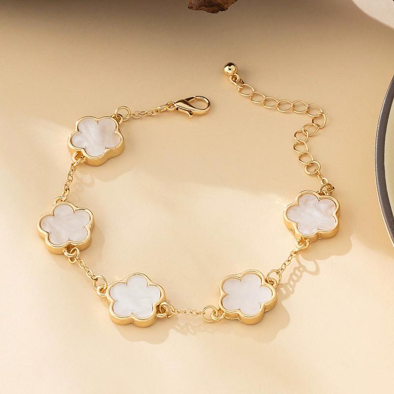 Black White Five Leaf Clover Bracelet Women Flower Bracelet Party Birthday Gift