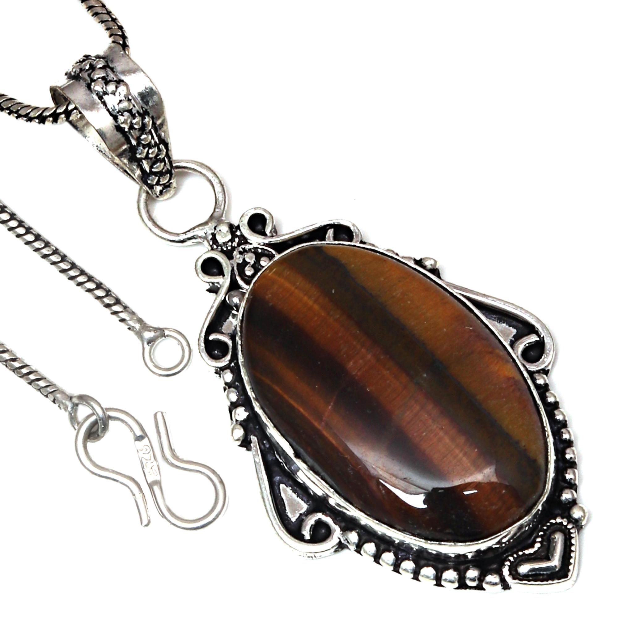 

Подвеска с драгоценным камнем тигровый глаз, ручная работа, серебряное украшение ко Дню святого Валентина, 2,25 дюйма