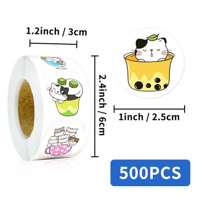 500 Blatt/Rolle Tasse Katze Aufkleberrolle Aufkleber Niedlicher Wind Dekorativer Aufkleber Material Versiegelungsaufkleber