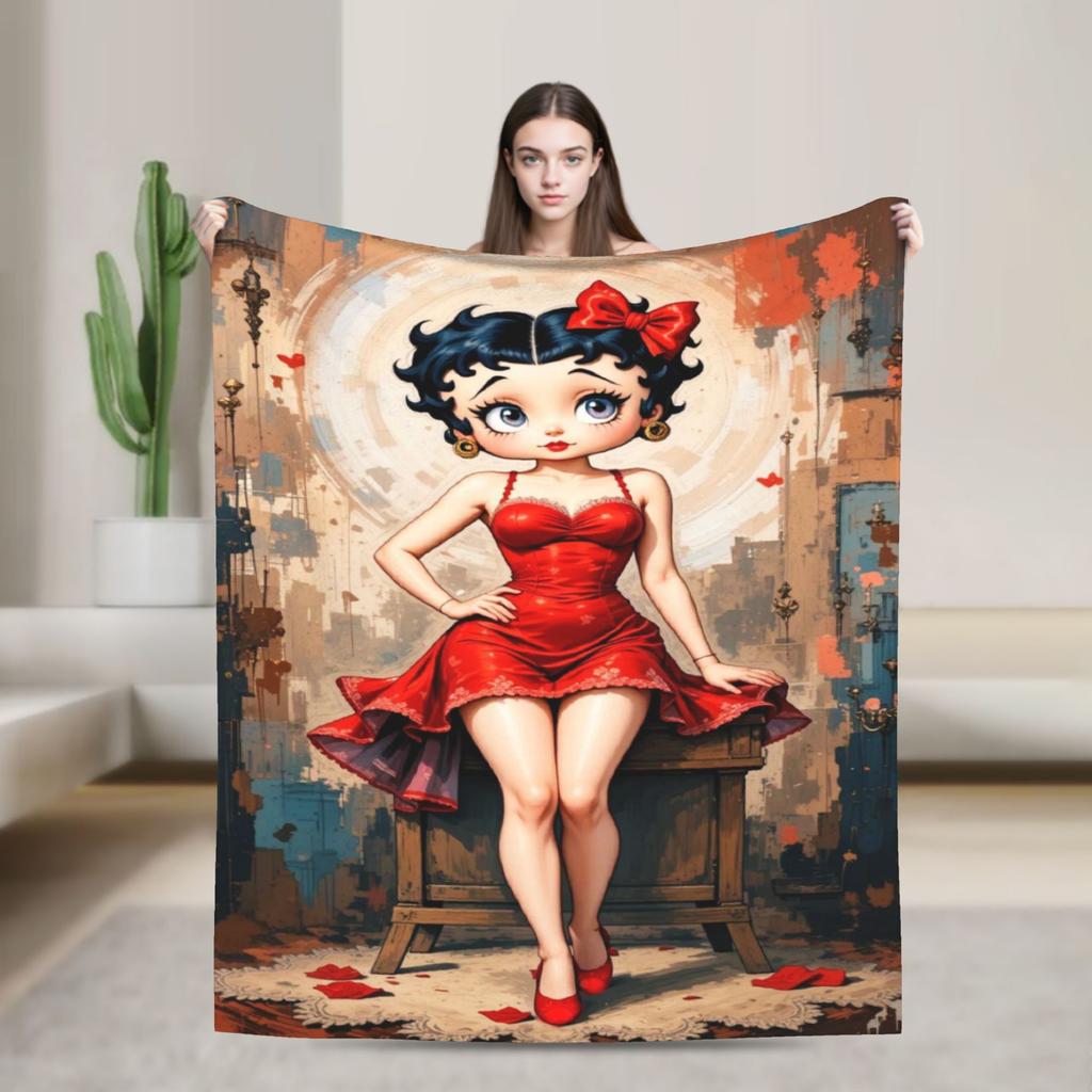 B-Bettys Boops Warm Blanket Kids Plush Throw Blanket Aesthetic Couch Chair Flannel Bedspread Sofa Bed Cover