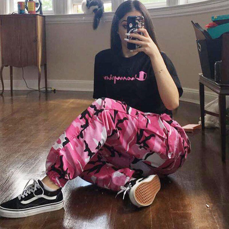 Printed Bucket Side Pocket Loose Pants Printing Series Buckle Side Pocket Loose Pants Female