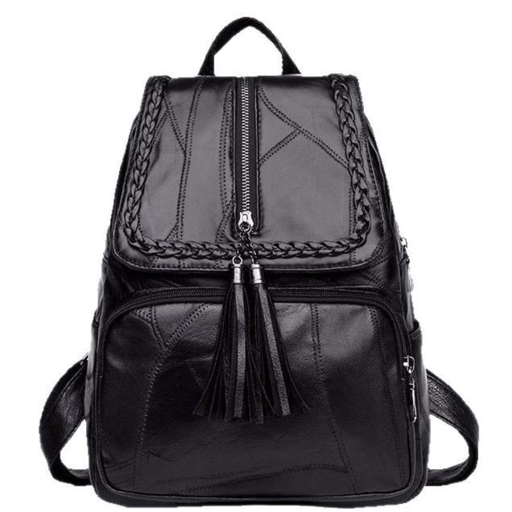 

Simple Solid Color PU Leather Backpack Zipper Korean Style Tasse Shoulder Bag Handbag Black Students School Bag Outdoor
