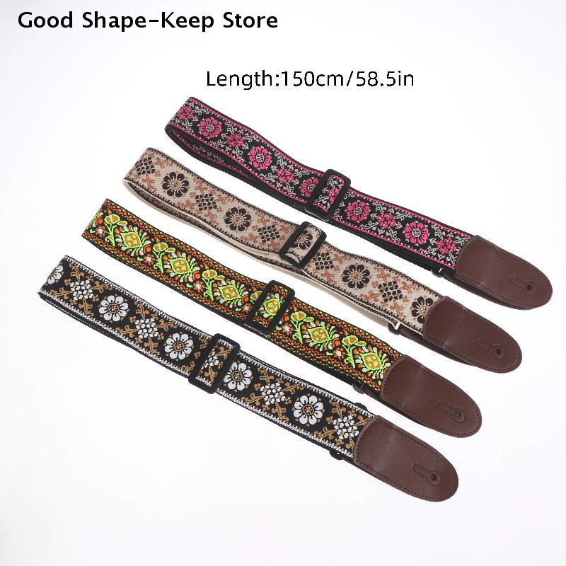 Adjustable Guitar Strap Neck Strap for Electric & Acoustic Bass Cotton Leather Embroidered Straps Musical Instrument Accessories