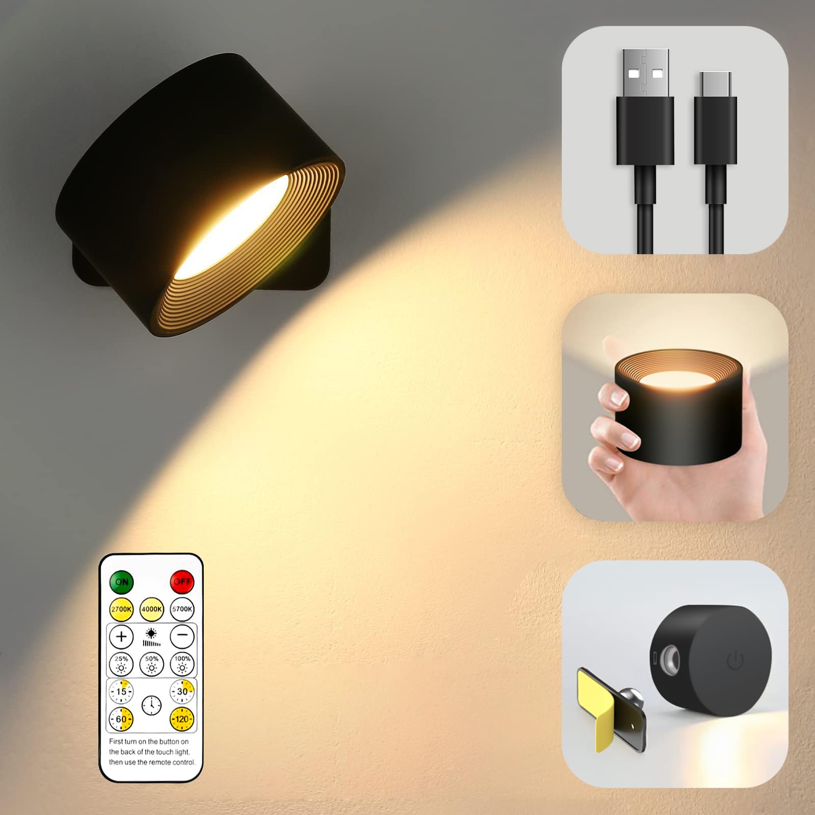 

Tooge Indirect Lighting Spotlight, Bracket Light, Stylish Light, Magnetic Attachment, No Installation Required, Timer, USB Rechargeable Light [3