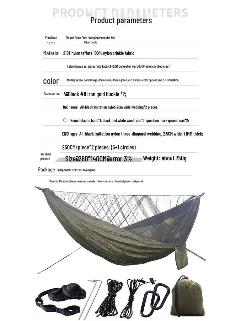 High-Quality Portable Camping Hammock with Mosquito Net and Waterproof Canopy for Outdoor and Indoor Use