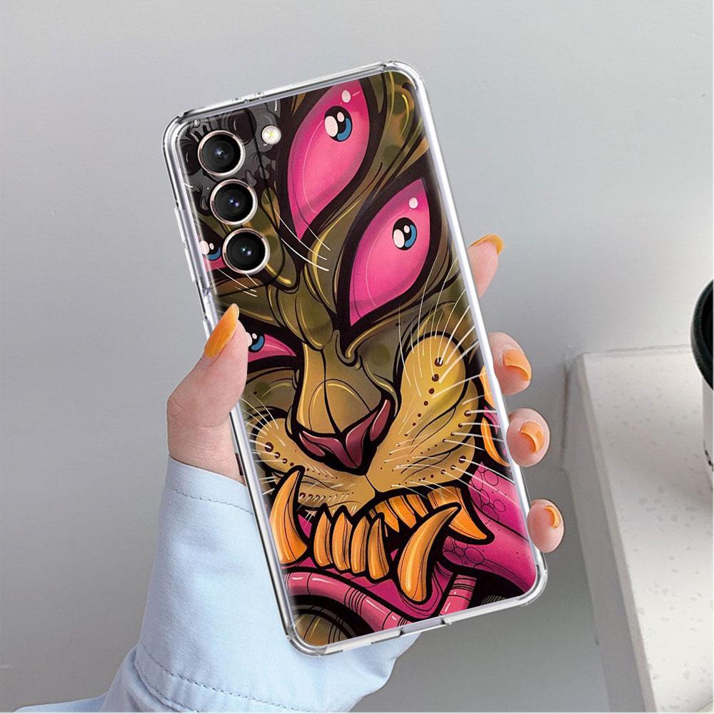 Samurai Oni Mask Cool Clear Case For Samsung Galaxy S22 S20 FE S21 S10 S9 Plus Note 20 Ultra 10 Lite Transparent Phone Shell