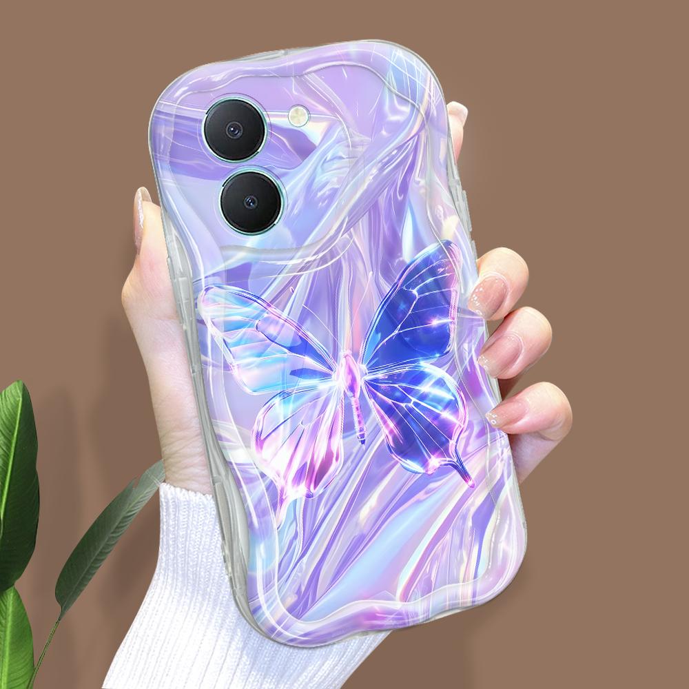 Carcasă cu model de desene animate drăguț cu textura cremă, cu margine ondulată, husă din silicon moale, husă pentru telefon pentru Vivo