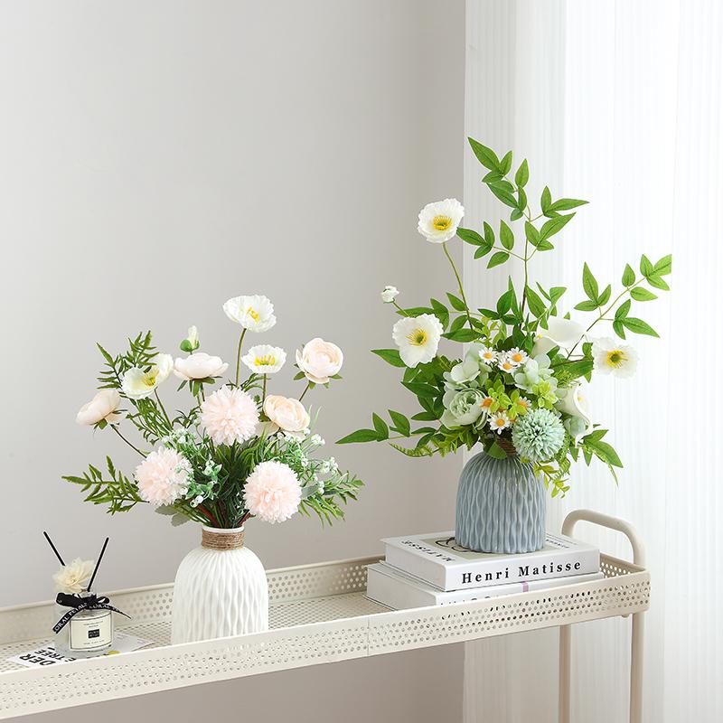 Elegant High-End Artificial Flowers with Ceramic Vase Decor – Luxurious Living Room Arrangement
