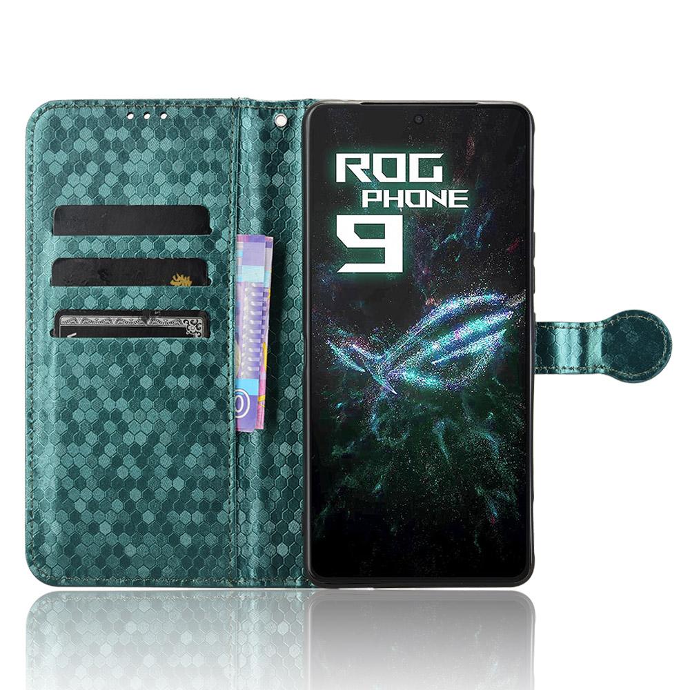 

For Asus ROG Phone 9 5G/ROG Phone 9 Pro 5G Wallet Case Dot Pattern Imprint PU Leather Phone Cover Green