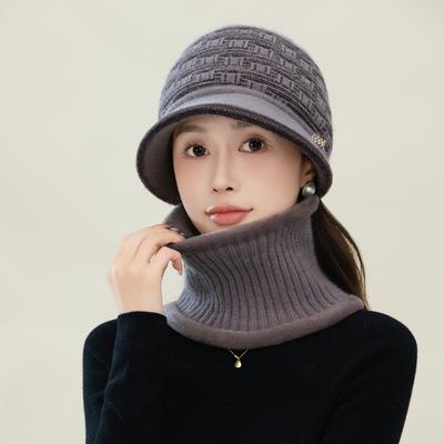 A Scarf Outdoor Cold Proof Set Autumn and Winter New Style Plus Velvet Rabbit Fur Warm Hat Casual and Versatile Basin Hat
