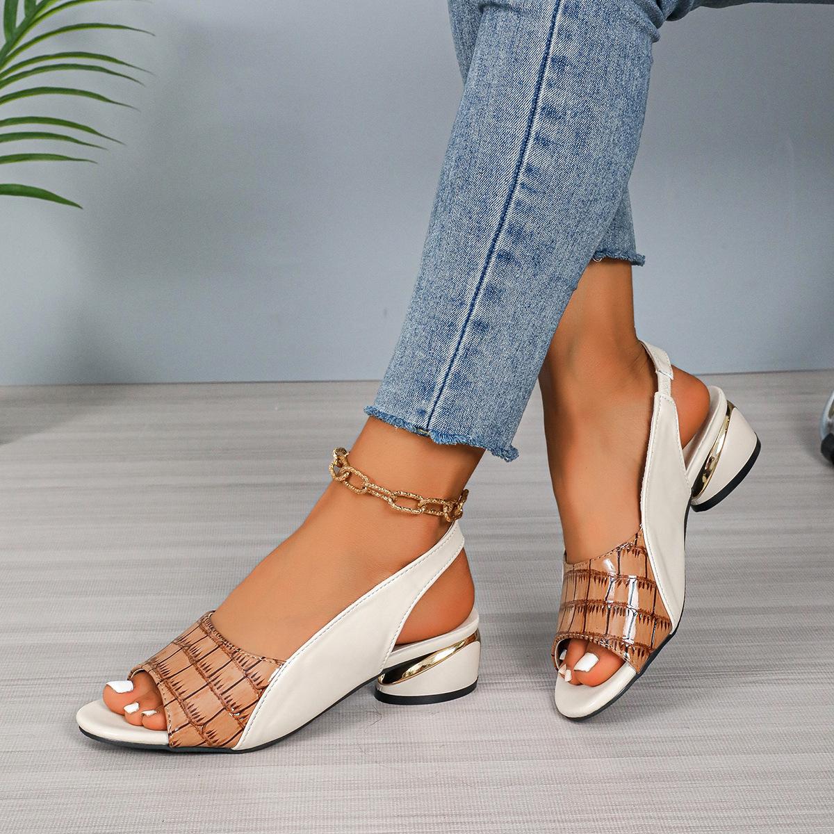 

2025 Summer Plus Size Women s Mid-Heel Patchwork Sandals with Peep Toe and Buckle - North American Style 36 світло-коричневого кольору