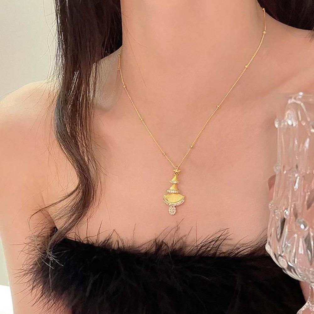 Chaîne Dorée à la Clavicule en Métal Brossé Pendentif de Cou Exquis Haut de Gamme Femmes