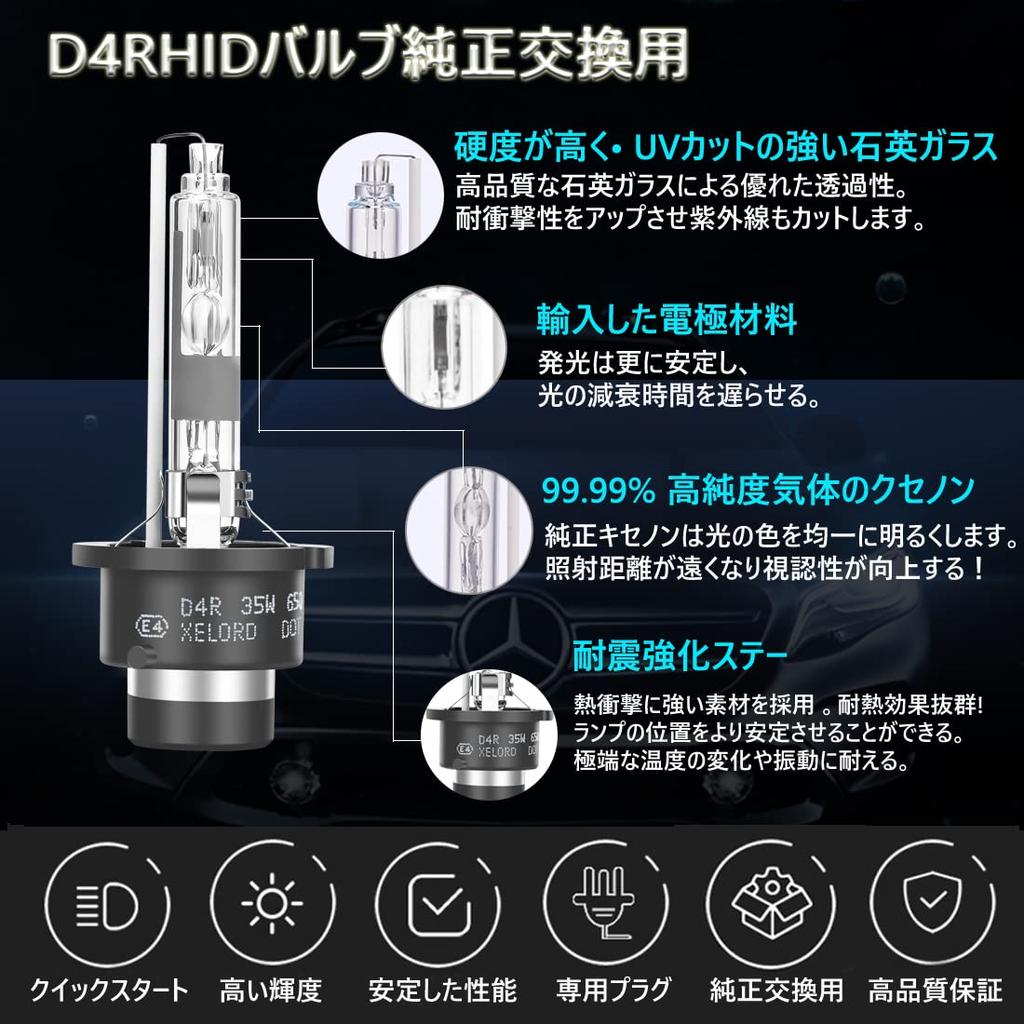 XELORD Headlight D4R HID Bulb 8000K Blue White Light Up
