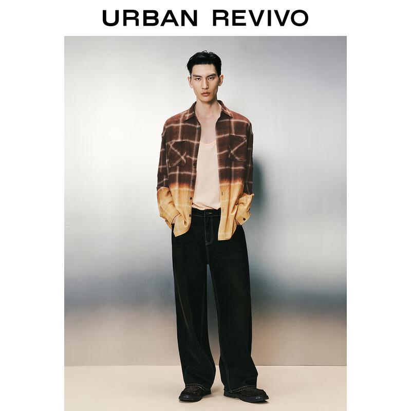 UR 2025 Men's Street Casual Color Block Plaid Patchwork Long Sleeve Shirt