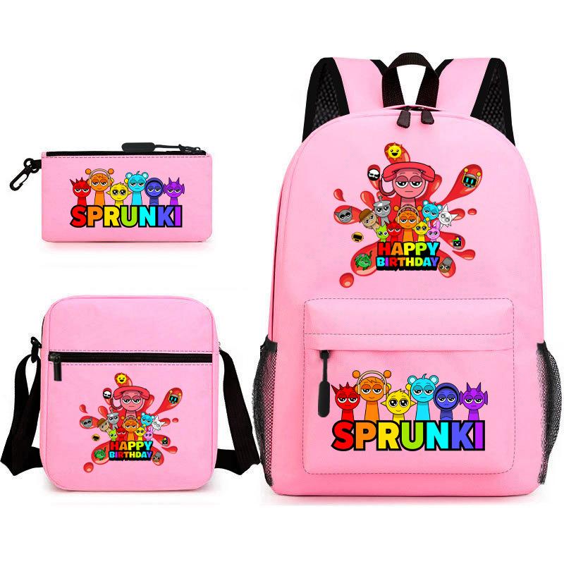 Sprunki Student Starry Sky School Bag Three-piece Rhythm Box Teen Backpack Men's and Women's Casual L