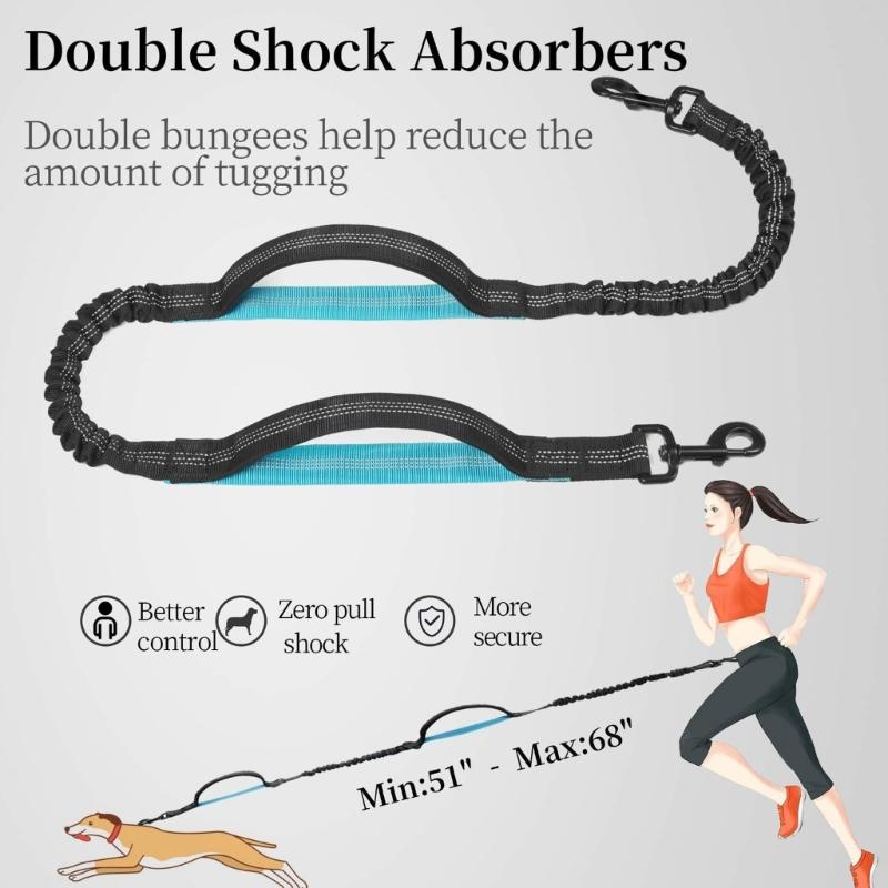 Heavy Duty Nylon Dog Leashes with Elastic Rope Waist Belt Bag and Safety Reflective Design for Breeds Walking