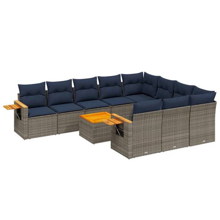 VidaXL Salon de Jardin avec Coussins 11 pcs, Canapés de Patio, Ensemble de Meubles, Mobilier de Terrasse Exterieur, Gris 3227188