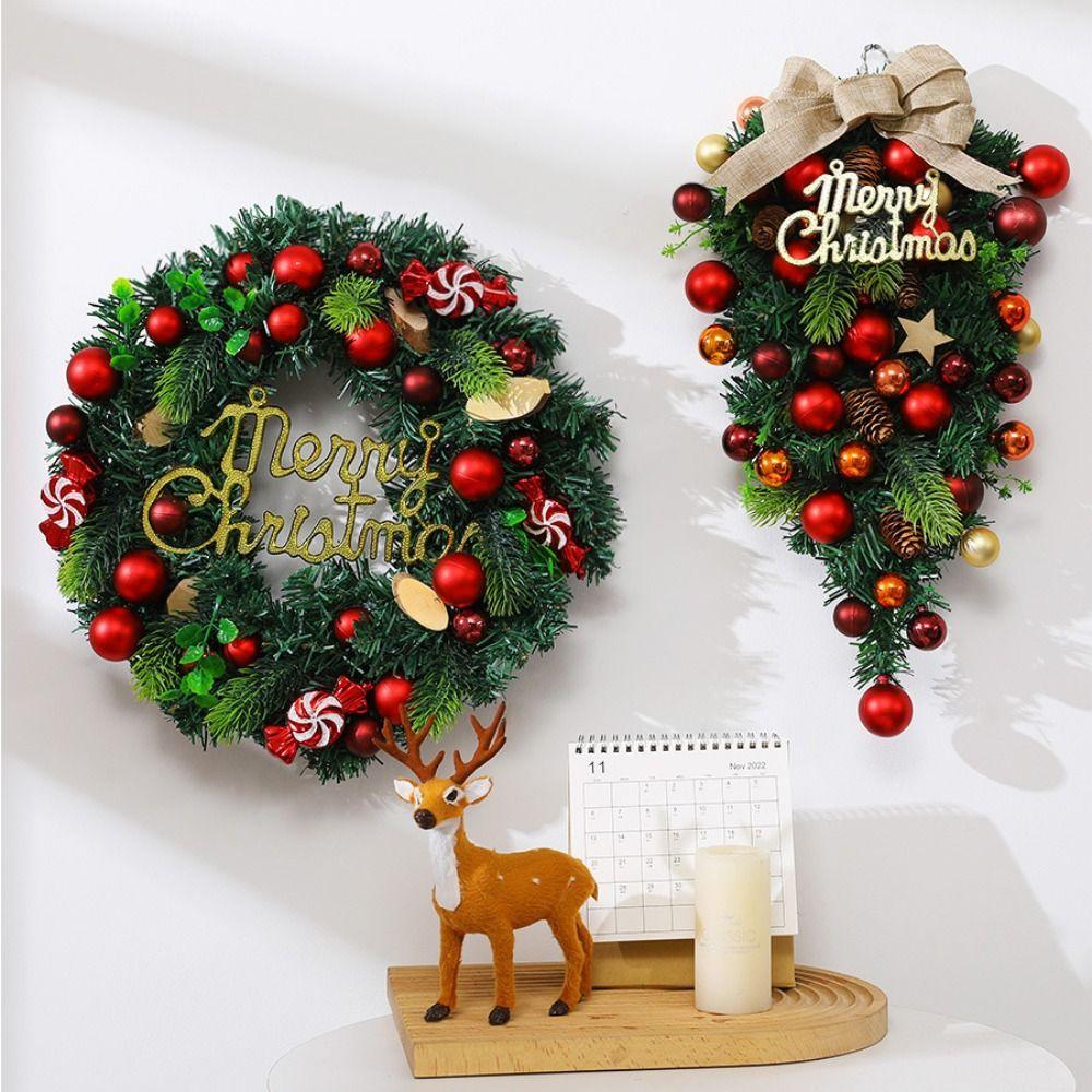 Plastic Christmas Wreath Bowknot Christmas Upside Down Tree Pendant Shining   Front Door