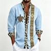 Men's Standing Collar Long Sleeved Shirt with Turtle Ethnic Geometric Pattern Printed Breathable Outdoor Casual Men's Top