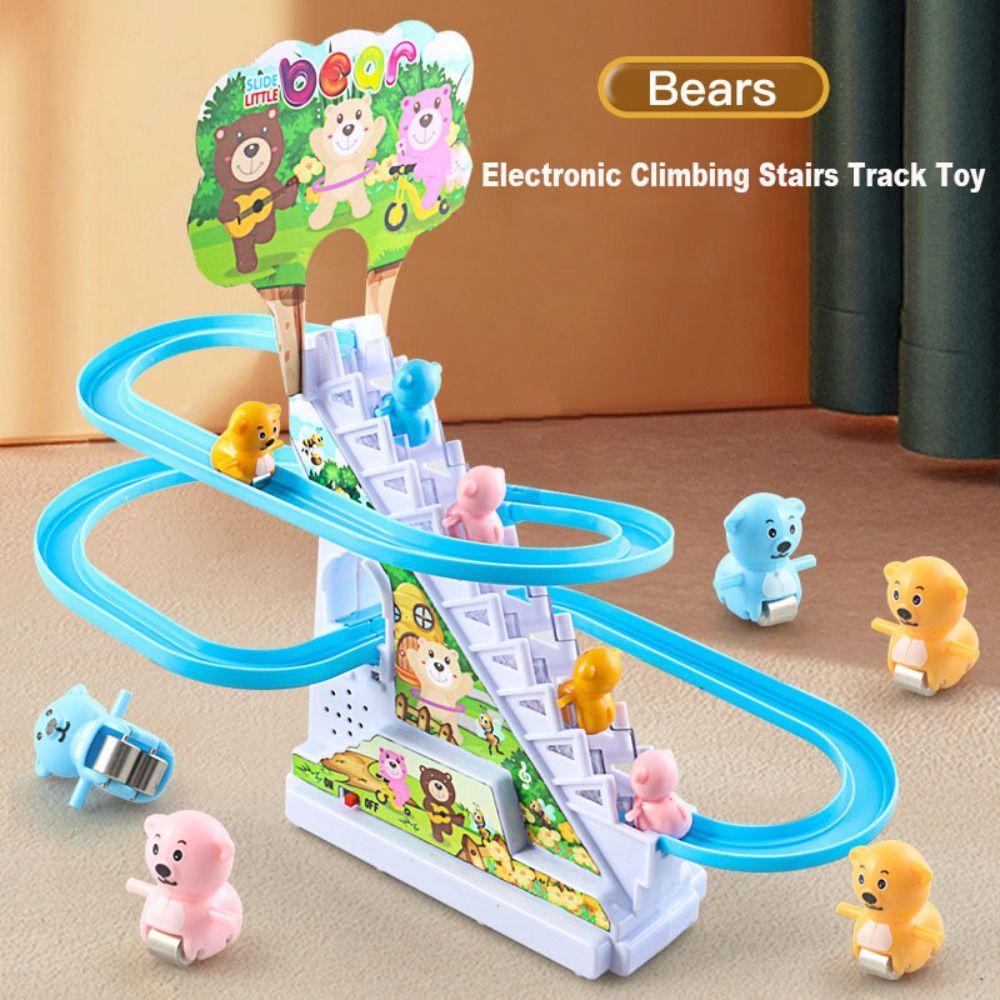 Plastic Electronic Climbing Stairs Toy Light Musical Slide Track Coaster Children Fun Toy