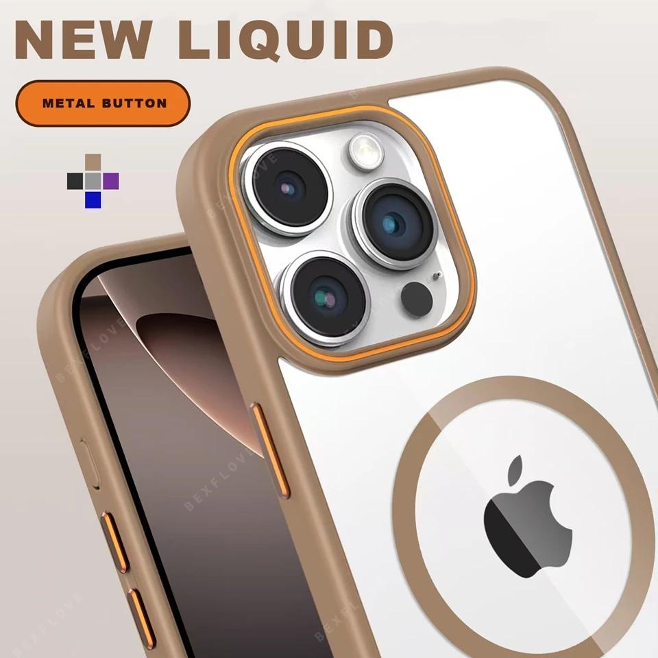 Luxury Clear Magnetic Phone Case For iPhone 16 15 14 Plus 12 11 13 16 Pro Max Magsafe Wireless Charge Shockproof Protector Cover