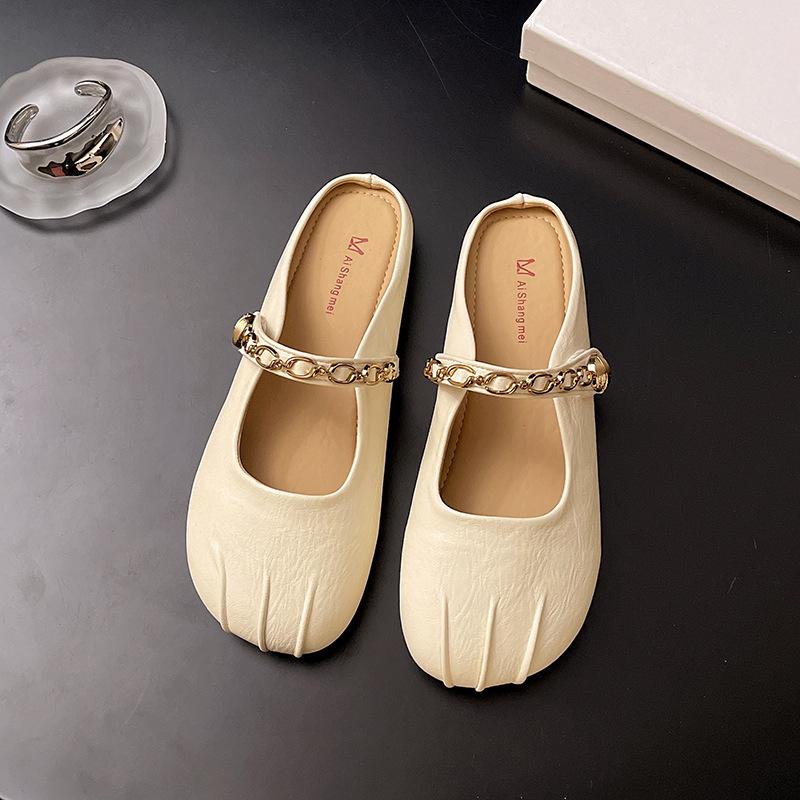 

Слипперы с плоской подошвой и квадратным носком, женские, 2025, новая летняя обувь, для ленивых, на одном ремешке, туфли Мэри Джейн, сандалии-полусабо 34 бежевый