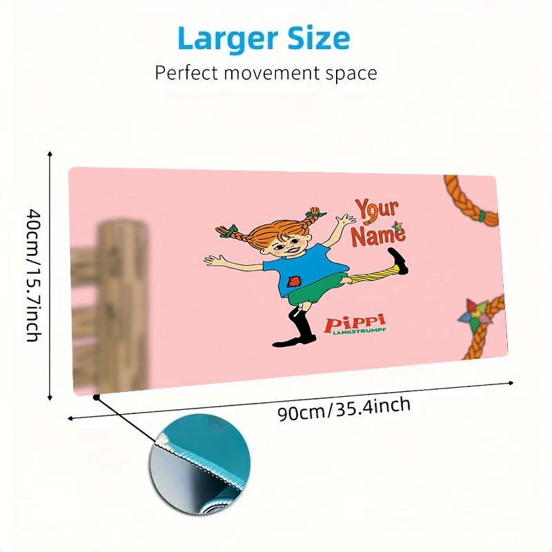 Pippi Longstocking Custom Name Large Size Mouse Pad Large Gaming Table Cushion Non-slip Laptop Tablet Big Mousepad XXL Mat Mini PC Playmat With Lock E