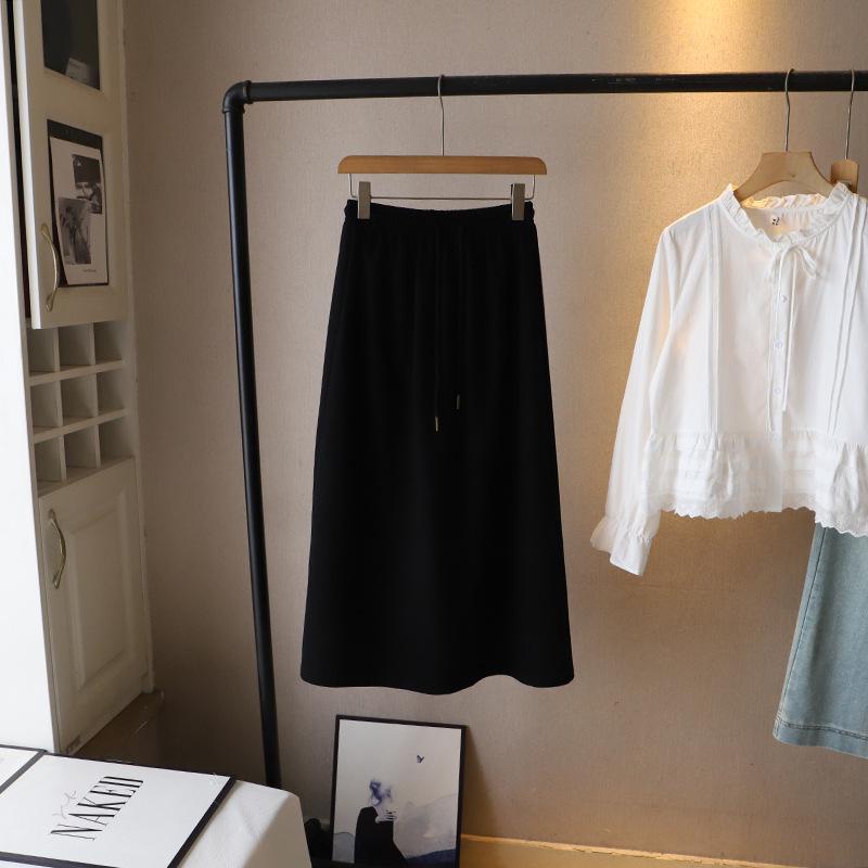 

Bi Zheng 2025 Юбка-миди с разрезом и высокой талией в корейском стиле One Size чёрный