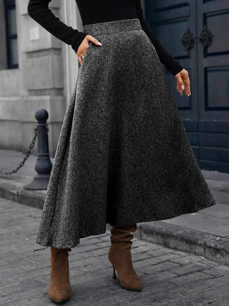 In Stock: High-End European Women's Wool A-line Midi Skirt - Autumn/Winter Collection