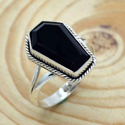 Black Onyx 925 Sterling Silver Coffin Ring, Onyx Gemstone Handmade Women Coffin Ring