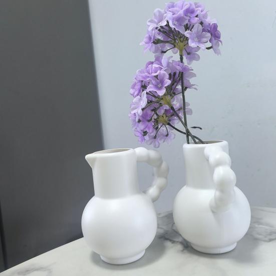Rustikale Vase mit Henkel Retro Imitation Keramik Vase Krug Design Weiß Dekorative Kunststoffvase Hydrokultur Pflanzgefäß für Bauernhaus Mittelstück Zuhause